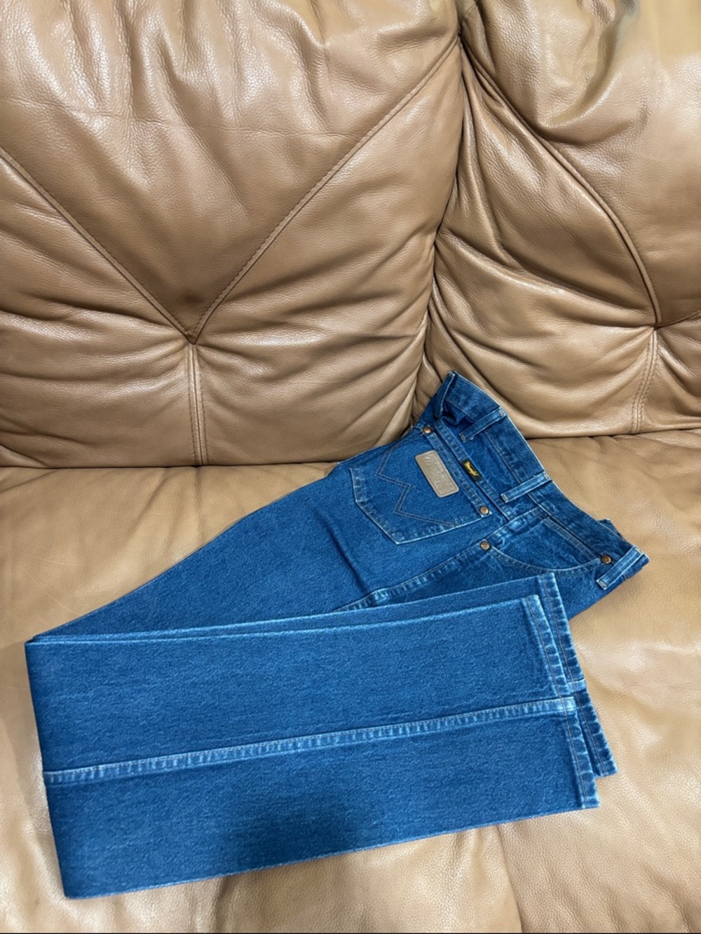 Starched Wrangler Men's Straight Jeans in Deep Blue Denim